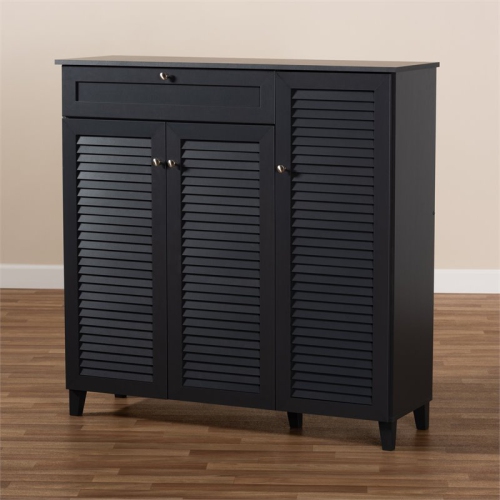 Baxton Studio Coolidge Wood 11-Shelf and Drawer Shoe Cabinet in Dark Gray