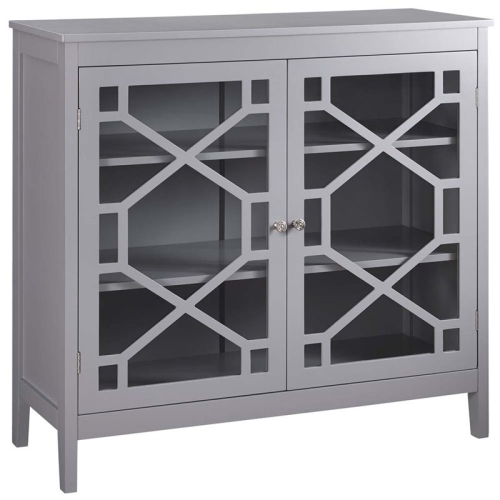 LINON  Betty Wood And Glass Large Cabinet In Gray