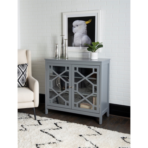 Linon Betty Wood and Glass Large Cabinet in Gray