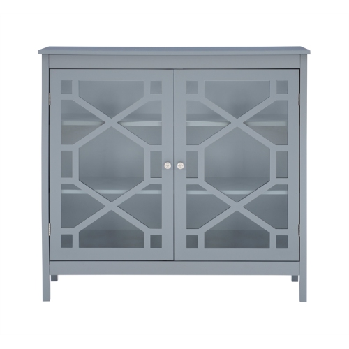 Linon Betty Wood and Glass Large Cabinet in Gray