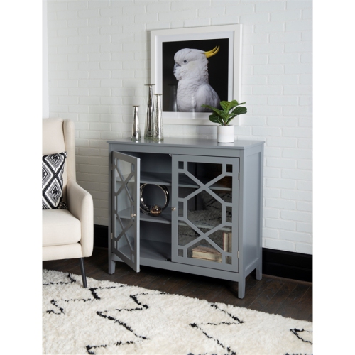 Linon Betty Wood and Glass Large Cabinet in Gray