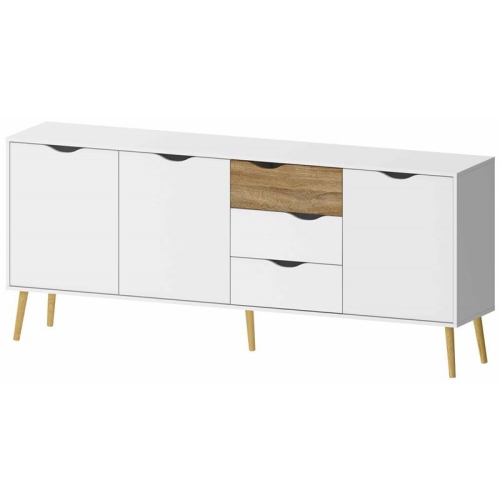 Pemberly Row Mid-Century Engineered Wood 77" Sideboard in White and Oak