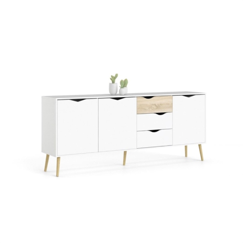 Pemberly Row Mid-Century Engineered Wood 77" Sideboard in White and Oak