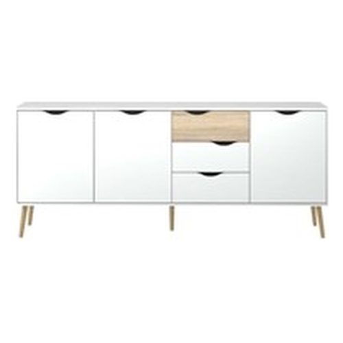Pemberly Row Mid-Century Engineered Wood 77" Sideboard in White and Oak