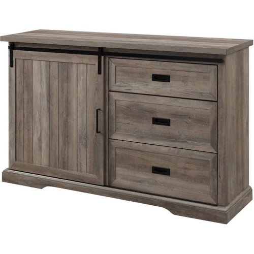 WALKER EDISON Farmhouse 56" Sliding Grooved Door 3 Drawer Sideboard In Gray Wash