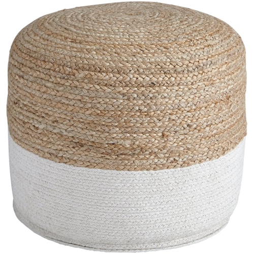 ASHLEY FURNITURE Ashley Sweed Valley Braided Round Pouf In Natural And White