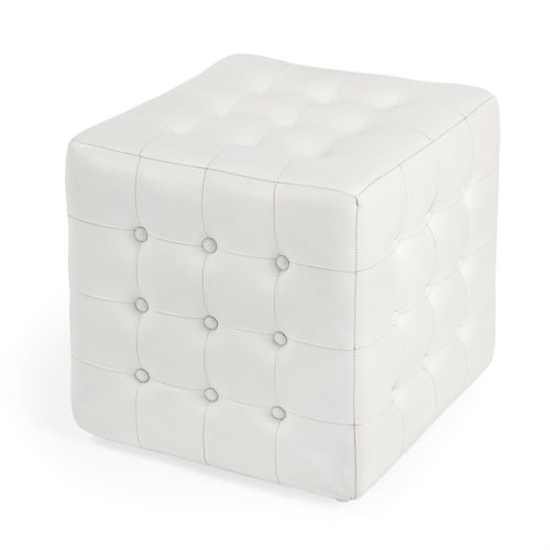 BEAUMONT LANE  White Leather Ottoman