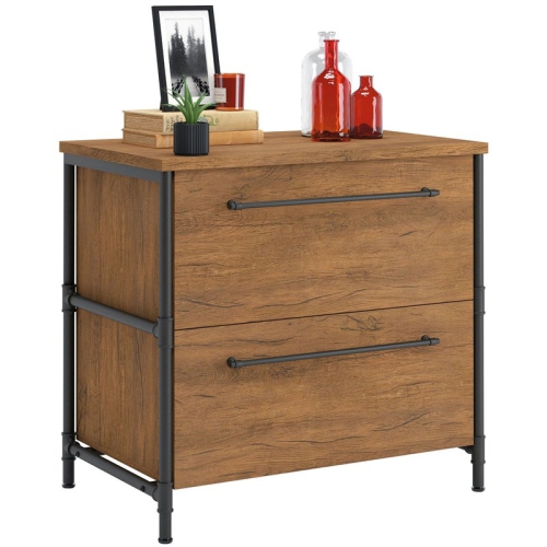 Sauder Iron City 2 Drawer Wooden Lateral File Cabinet in Checked Oak