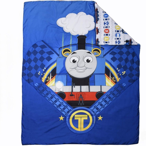 Literie 3 pièces lit de bébé standard Thomas the Tank pour enfants, couvre-lit réversible en microfibre douce, drap-housse et taie d'oreiller pour