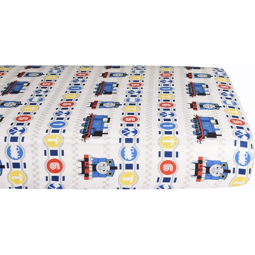 Literie 3 pièces lit de bébé standard Thomas the Tank pour enfants, couvre-lit réversible en microfibre douce, drap-housse et taie d'oreiller pour