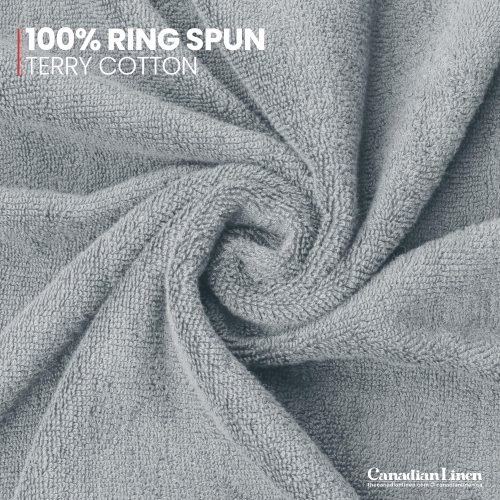 Canadian Linen Luxury Everest Hand Towels, 16”x28”, 6 Pack, Soft Absorbent Cotton Lightweight Quick Dry Fingertip Towel Set for Spa Salons, Light Grey