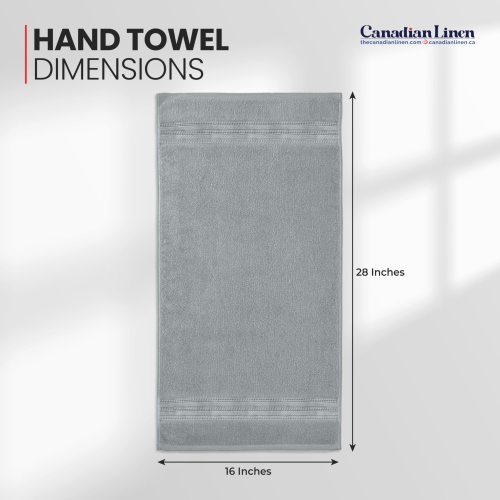 Canadian Linen Luxury Everest Hand Towels, 16”x28”, 6 Pack, Soft Absorbent Cotton Lightweight Quick Dry Fingertip Towel Set for Spa Salons, Light Grey