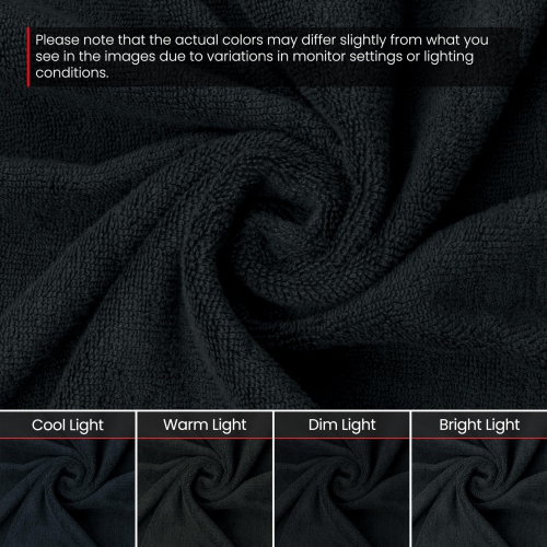 Canadian Linen 12 Pack Luxury Everest Washcloths, 12”x12”, Lightweight Quick Dry Soft Absorbent Cotton Fingertip Towels Set for Hair Salon, Spa, Black