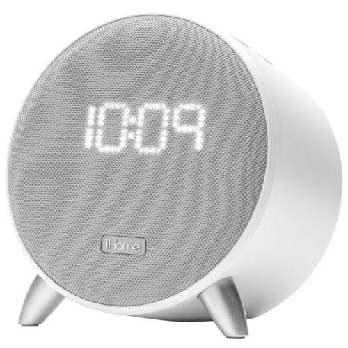 iHome IOP235 Bluetooth Alarm Clock with USB Charging - White