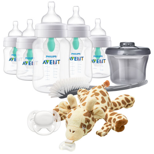 Philips Avent 9 oz./4 oz. Anti-Colic AirFree-Vent Bottle Newborn Gift Set with Snuggle Pacifier Holder - Clear