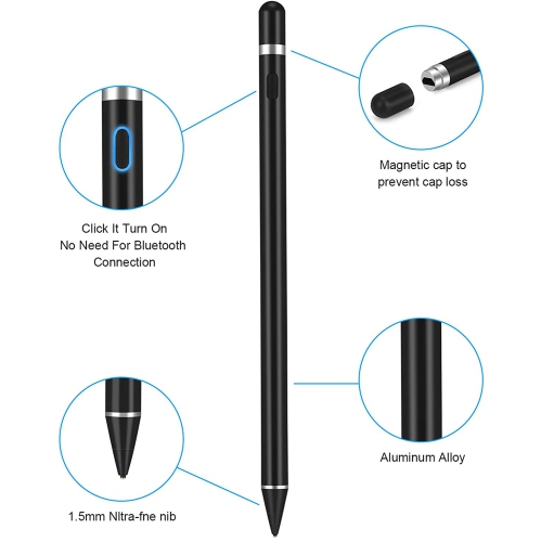 Stylus Pen for Touch Screens, Digital Pencil Active Pens Fine Point Stylist Compatible with iPhone iPad Pro and Other Tablet Black