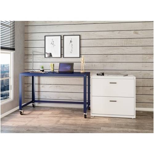 Space Solutions Ready-to-assemble 48 inch Wide Mobile Metal Desk - Navy
