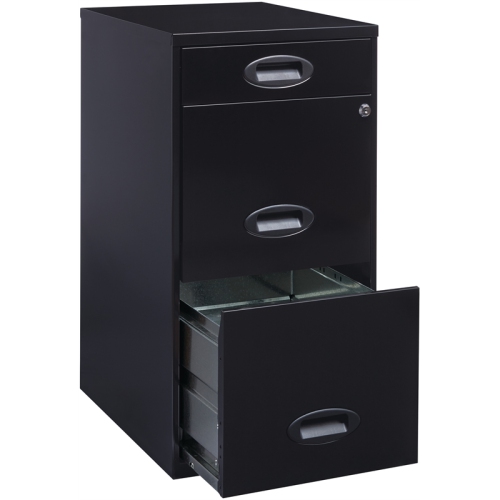 Space Solutions 3 Drawer Metal File Cabinet with Pencil Drawer Black
