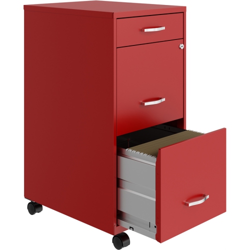 Space Solutions 18in Deep 3 Drawer Mobile Metal File Cabinet Lava Red