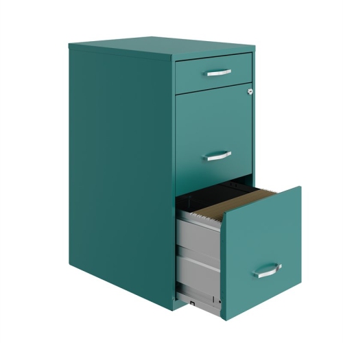 Space Solutions 18in Deep 3 Drawer Metal Organizer File Cabinet Teal/Turquoise