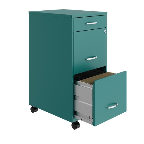 Space Solutions 18in Deep 3 Drawer Mobile Metal File Cabinet Teal/Turquoise