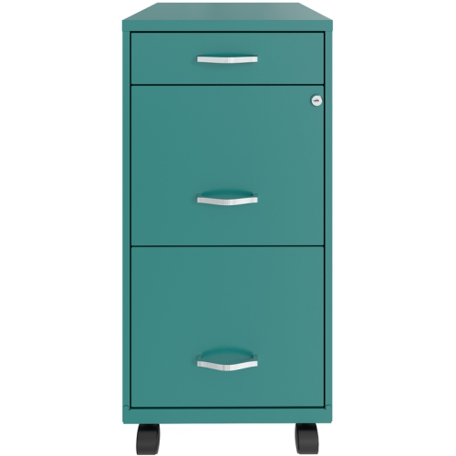 Space Solutions 18in Deep 3 Drawer Mobile Metal File Cabinet Teal/Turquoise