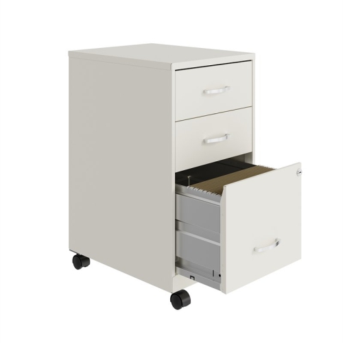 Space Solutions 18in 3 Drawer Metal Mobile Cabinet Ball Bearing Slide White