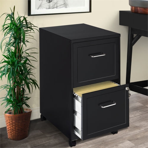 Scranton & Co 18" Deep 2 Drawer Mobile Smart File Cabinet in Black