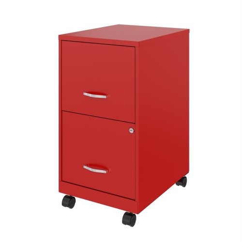 Space Solutions 18in 2 Drawer Metal Mobile Smart Vertical File Cabinet Red