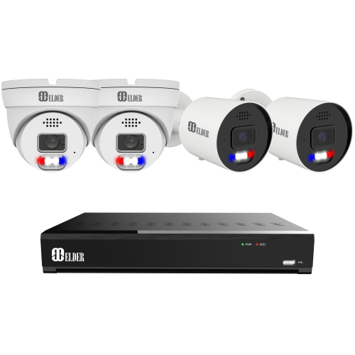 Elder AI Security Camera System 12MP NVR 8Ch PoE, 4-Camera 30FPS 4K Dual-Light Outdoor 3TB, Sony Sensor & NDAA, Smart Face & License Plate, Full Colo