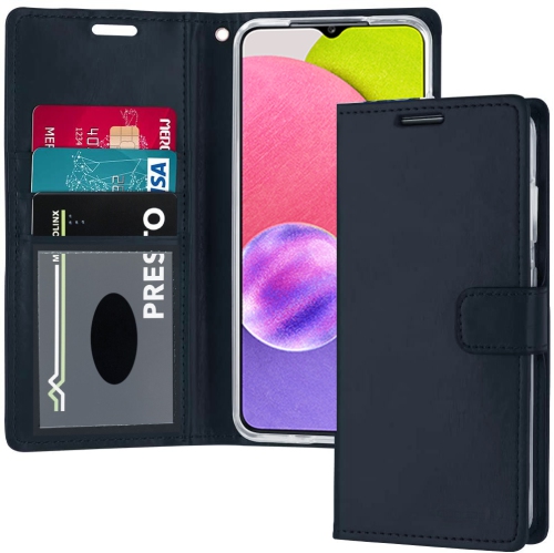 XCRS Leather Folio Premium Wallet for Samsung Galaxy A03s, PU Leather Pouch with Card Slot and Lanyard with 360° Protection Mobile Case & Multi-Angle