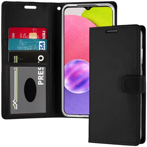 XCRS Leather Folio Premium Wallet for Samsung Galaxy A03s, PU Leather Pouch with Card Slot and Lanyard with 360° Protection Mobile Case & Multi-Angle