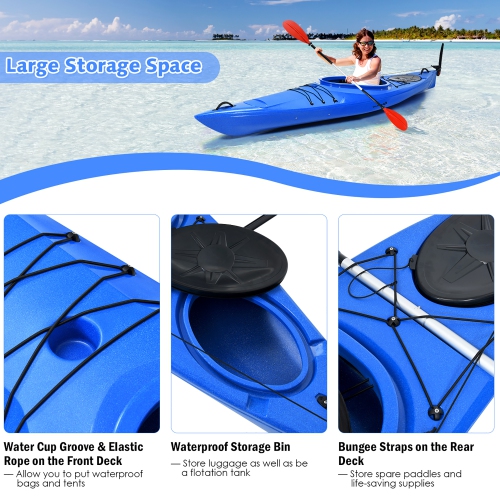 Costway Single Sit-in Kayak Single Fishing Kayak Boat W/ Paddle & Detachable Rudder