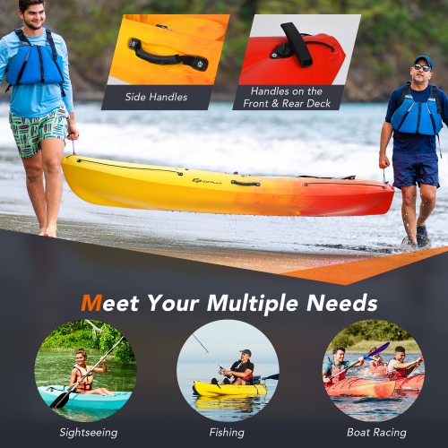 Costway Single Sit-on-Top Kayak 0ne Person Kayak Boat W/ Detachable Aluminum Paddle