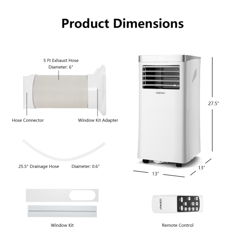 Costway 8000 BTU \10000BTU Portable Air Conditioner 3-in-1 Air Cooler with Remote Control