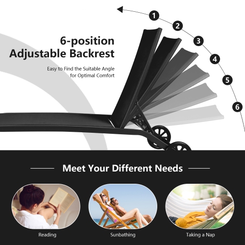 Costway Outdoor Adjustable Chaise Lounge Patio 6-Position Recliner with Wheels