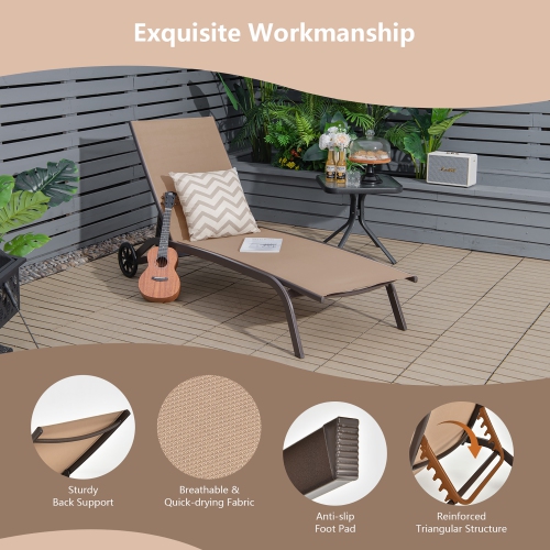Costway Outdoor Adjustable Chaise Lounge Patio 6-Position Recliner with Wheels