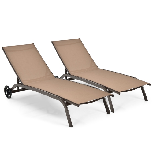 Image 1 de 7.. Costway 2PCS Outdoor Adjustable Chaise Lounge Patio 6-Position Recliner Wheels
