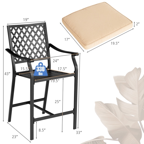 Costway 4PCS Patio Bar Stool Counter Height Cushioned Chair Armrest Garden Deck