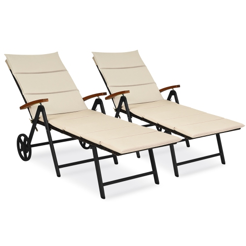 Costway 2PCS Folding Patio Rattan Lounge Chair Aluminum Adjustable