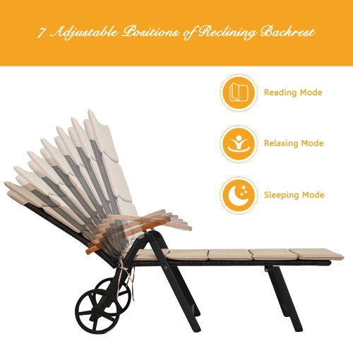 Costway 2PCS Folding Patio Rattan Lounge Chair Aluminum Adjustable