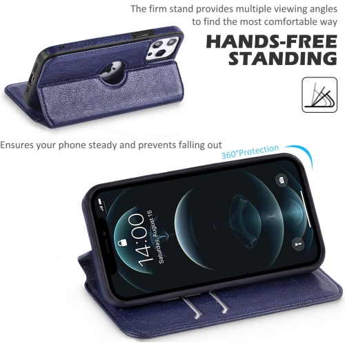 LEDEX Leather Magnetic Slim Flip Case with Two Card Holders RFID Blocking Shockproof Kickstand Cover for iPhone 13 - Free Shipping