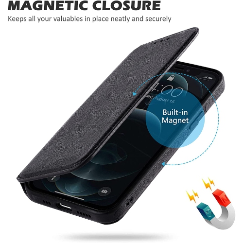 LEDEX Leather Magnetic Slim Flip Case with Two Card Holders RFID Blocking Shockproof Kickstand Cover for iPhone 13 - Free Shipping