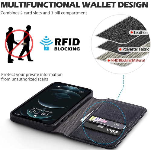 LEDEX Leather Magnetic Slim Flip Case with Two Card Holders RFID Blocking Shockproof Kickstand Cover for iPhone 13 - Free Shipping