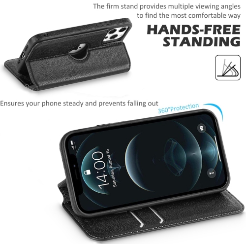 LEDEX Leather Magnetic Slim Flip Case with Two Card Holders RFID Blocking Shockproof Kickstand Cover for iPhone 13 - Free Shipping