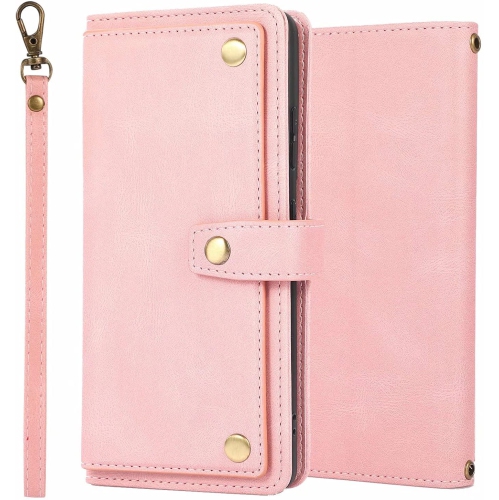 CASE & POWER Étui portefeuille en cuir Fermeture magnétique Étui à rabat en TPU résistant aux chocs avec 9 emplacements pour cartes pour Samsung