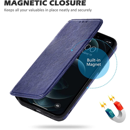 LEDEX Leather Magnetic Slim Flip Case with Two Card Holders RFID Blocking Shockproof Kickstand Cover for iPhone 13 Pro Max - Free Shipping