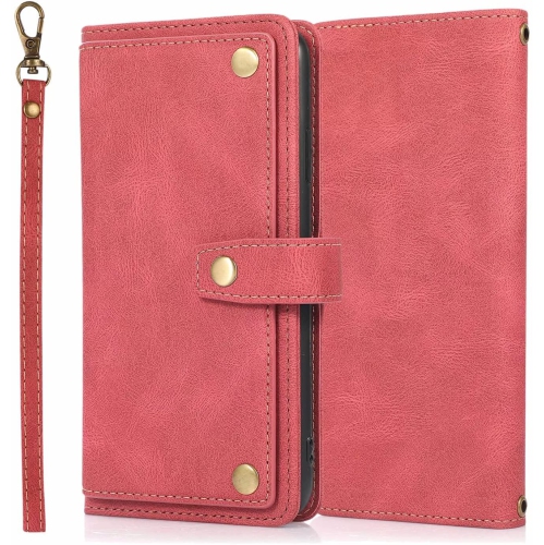 CASE & POWER Wallet Leather Magnetic Case Shockproof Leather Flip Cover with 9 card slots Credit Card Holder for Samsung Galaxy S22 Ultra - Free