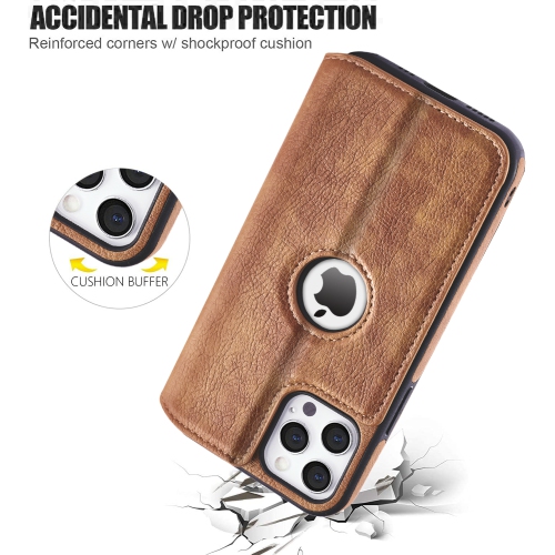 LEDEX Leather Magnetic Slim Flip Case with Two Card Holders RFID Blocking Shockproof Kickstand Cover for iPhone 13 Pro Max - Free Shipping