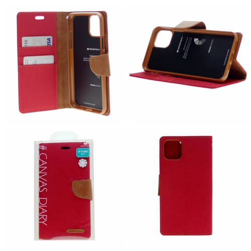 TopSave Goospery CANVAS Card Slot w/Magnetic Clip Denim Cloth Folio Wallet Flip iPhone 13, Red